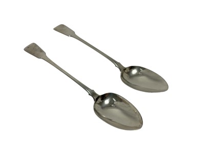 Lot 323 - Pair of George III silver fiddle pattern basting spoons, (London 1816), maker Thomas Wilkes Barker, 31cm.