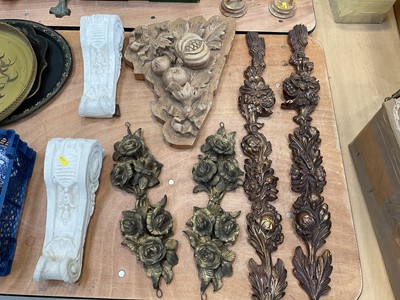 Lot 5045 - Group of decorative items, including corbels, wooden carving of fruit, wall mounted pieces, etc