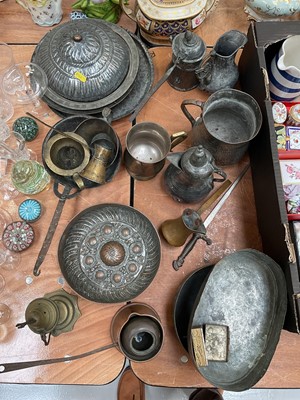 Lot 5051 - Group of antique and later metalwares, including Eastern silvered copper