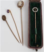 Lot 3383 - Victorian diamond set stick pin in box and...