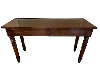 Lot 1337 - Early Victorian mahogany serving table, the rectangular top above twin frieze drawers, on carved faceted tapered legs, 159cm wide x 55.5cm deep x 91cm high