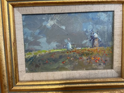 Lot 5107 - Malcolm Rogers, pair of small oil on boards - 'After the Match' and 'Norfolk Poppies', 14.5cm x 9.5cm