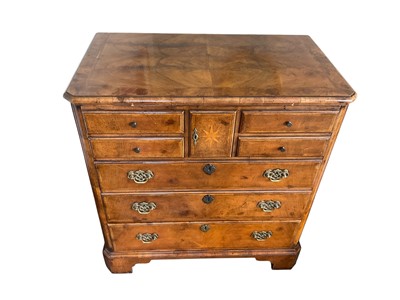 Lot 1365 - Good quality 18th century style walnut T.V. cabinet, with hinged faux drawer front and drawer below, on bracket feet, 87cm wide x 50cm deep x 90cm high
