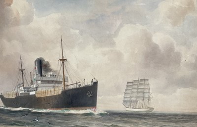 Lot 55 - Joseph William Carey (1859-1937) watercolour -The Head Line SS Bengore Head, signed and dated 1925, 51cm x 66cm, in glazed frame.