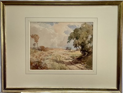 Lot 6 - Charles Harrington (1865-1943) watercolour - The old cart track, signed, dated 1922, Chris Beetles label verso