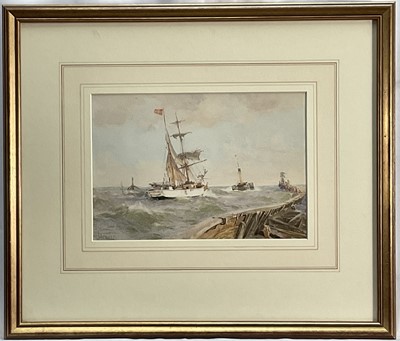 Lot 52 - John Fraser (1856-1927) watercolour - Off the Pier, signed, 17cm x 25cm, in glazed frame.