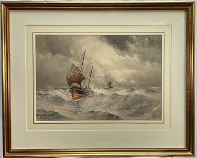 Lot 47 - William Henry Pearson watercolour - Making the Harbour Wick, signed, 34cm x 50cm, glazed frame