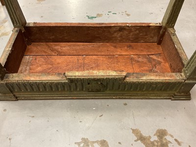 Lot 1500 - Good French Louis XVI green painted side table, the rectangular white marble top supported on a green painted base with carved frieze with central urn mount, on square tapered and fluted legs