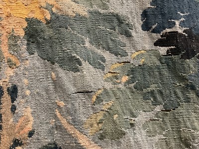 Lot 1502 - Flemish, late 17th / early 18th century Verdure tapestry depicting a sunrise over a bridge Provenance: Joanna Booth, Kings Road, London, 29th September 1990