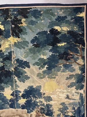 Lot 1502 - Flemish, late 17th / early 18th century Verdure tapestry depicting a sunrise over a bridge Provenance: Joanna Booth, Kings Road, London, 29th September 1990