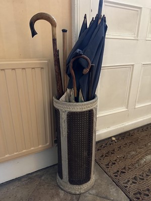 Lot 1508 - French painted and caned umbrella stand of cylindrical form. First half 20th century
