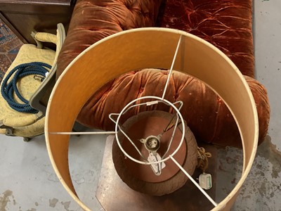 Lot 1509 - Pair of terracotta campana shape urns with stiff leaf and lobed decoration on chamfered square bases, now as table lamps