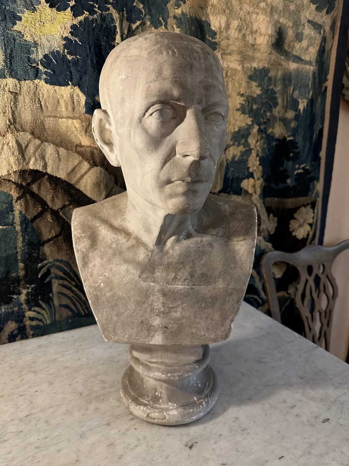 Lot 1516 - Classical plaster bust, probably depicting Marcus Tullius Cicero, 57cm high
