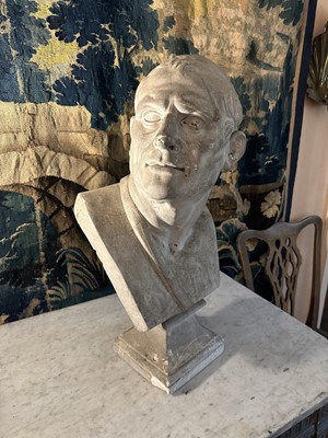 Lot 1517 - Classical plaster bust of a Roman character, 64cm high
