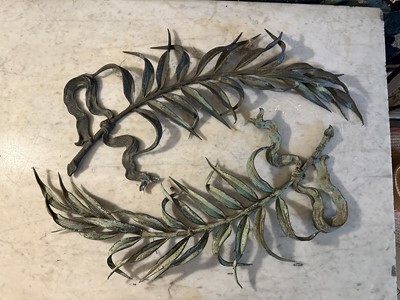 Lot 1520 - Pair of antique bronze laurel mounts, 55cm long