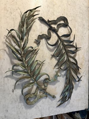 Lot 1520 - Pair of antique bronze laurel mounts, 55cm long