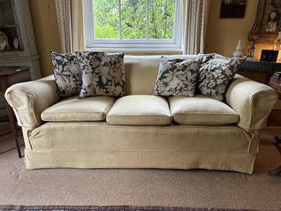 Lot 1528 - 1920s three seater country house sofa with yellow upholstery
