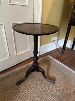 Lot 1531 - George III mahogany tripod wine table with dished top, on turned column Snr three splayed legs