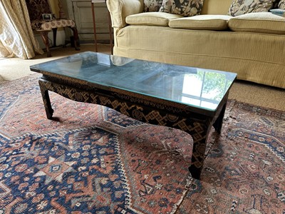 Lot 1536 - 1920s Chinese lacquer rectangular table with gilt decoration, on square legs