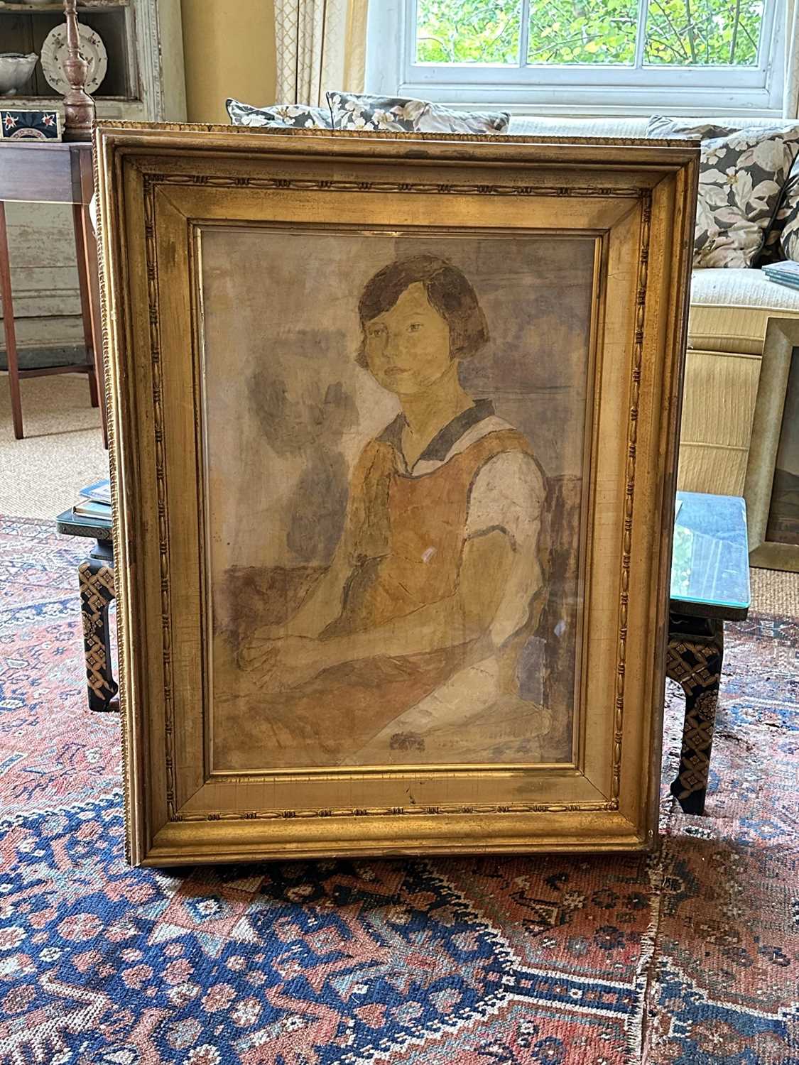 Lot 1538 - Chantal Quenneville, first half 20th century, oil on canvas - portrait of a seated girl, Poppet John, daughter of Augustus John, in gilt framed oval foot