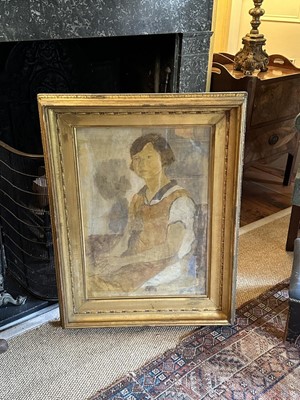 Lot 1538 - Chantal Quenneville, first half 20th century, oil on canvas - portrait of a seated girl, Poppet John, daughter of Augustus John, in gilt framed oval foot