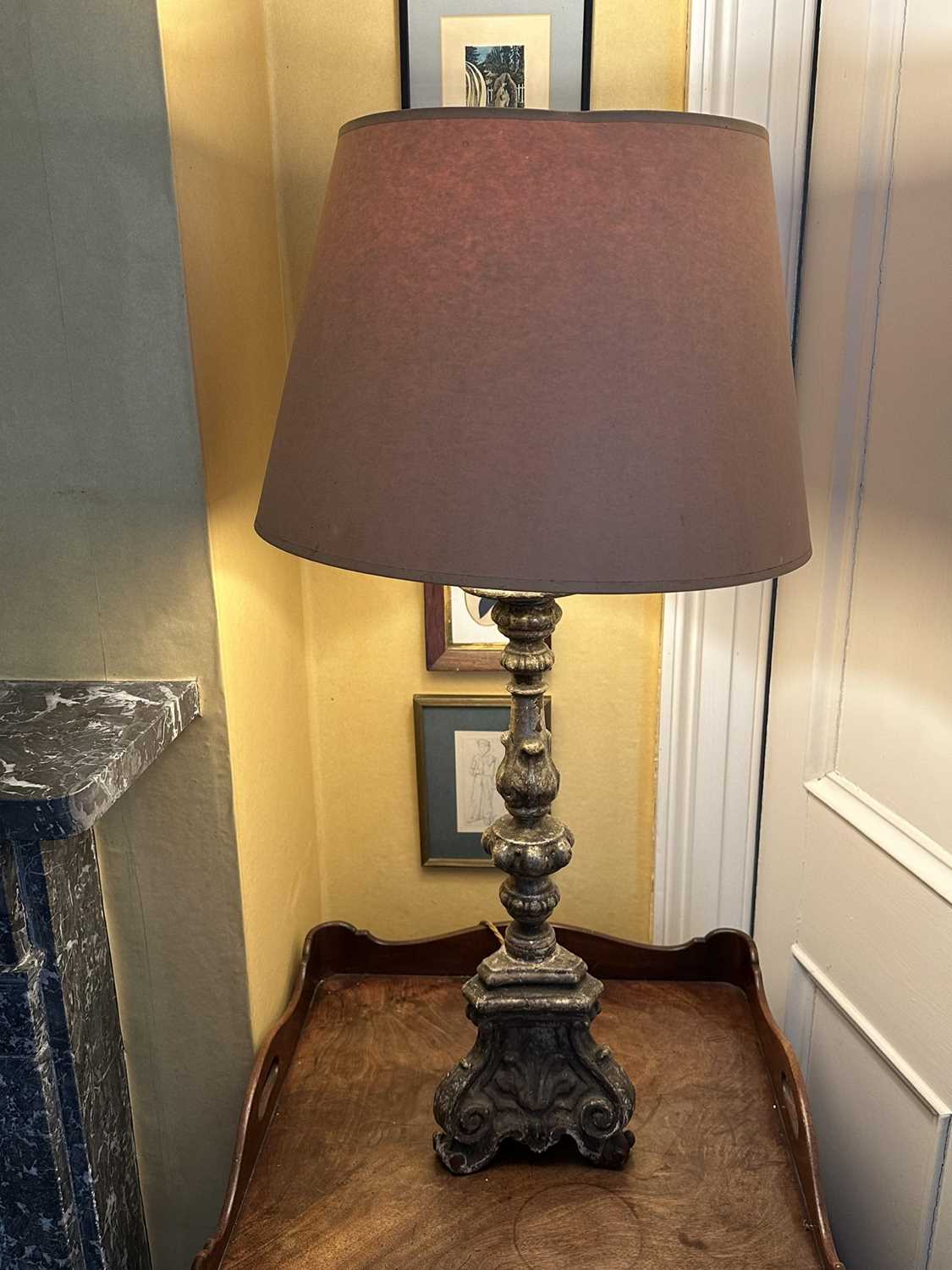 Lot 1549 - Two similar antique pricket type candlesticks, later converted to table lamps