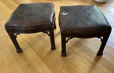 Lot 1611 - Pair of late 19th century mahogany framed footstools with upholstered tops