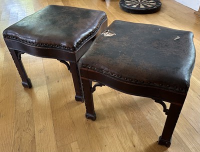 Lot 1611 - Pair of late 19th century mahogany framed footstools with upholstered tops