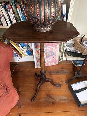 Lot 1613 - George III mahogany tripod table with octagonal top, on turned column and three splayed legs