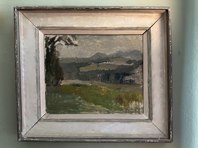Lot 1618 - *Earl Haig (1861-1928) oil on board - Eildons in Summer, signed with initial H, in painted frame