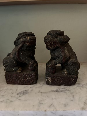 Lot 1626 - Pair of carved stone dogs of Fo