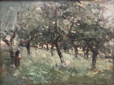 Lot 1561 - George A. Boyle (1842-1930) oil on panel - figure in an orchard, inscribed verso, 32cm x 43cm, in gilt frame
