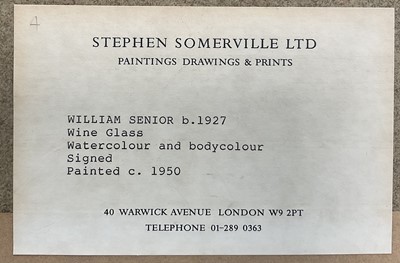 Lot 1565 - William Senior watercolour - Still Life with Wine Glass, signed, in glazed frame