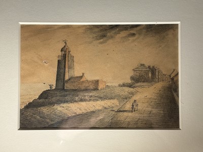 Lot 1570 - Group of early 19th century Suffolk School pencil and wash sketches depicting Southwold and Lowestoft, in glazed frames