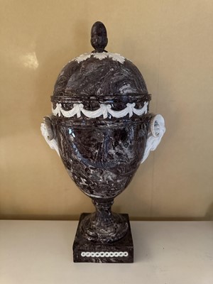 Lot 1574 - 18th century marbled urn and cover in the manner of Wedgwood