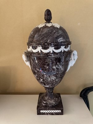 Lot 1574 - 18th century marbled urn and cover in the manner of Wedgwood