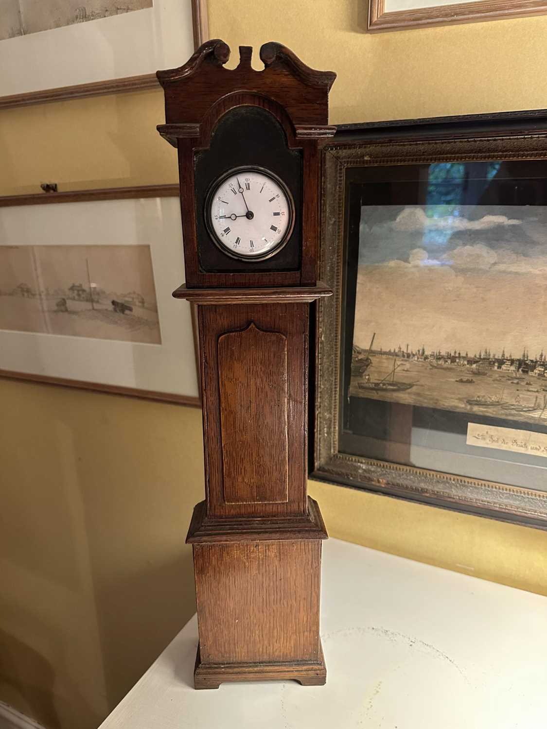 Lot 1578 - 19th century miniature longcase clock with white enamel dial, in oak case