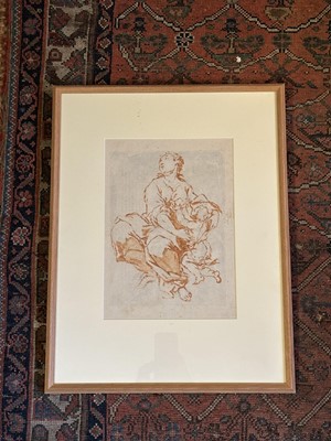 Lot 1579 - Old Master type, Genoese School, 17th century red ink and wash sketch depicting a mother and child, 33cm x 23.5cm, in glazed frame