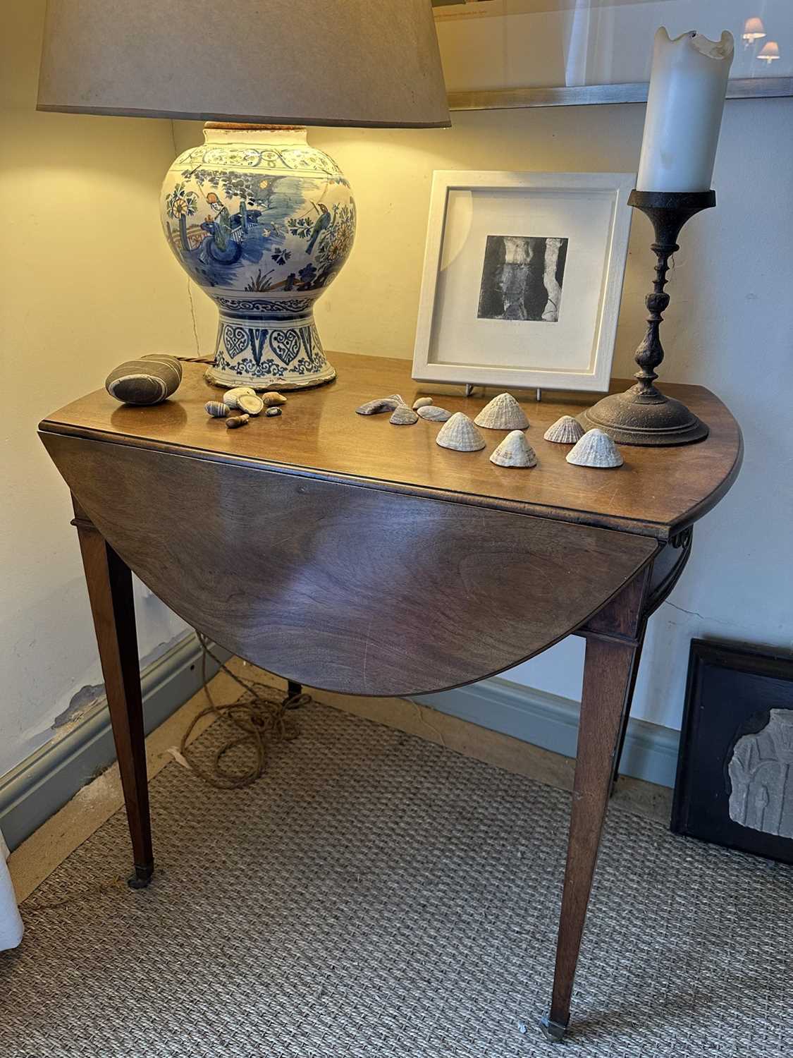 Lot 1584 - George III mahogany oval Pembroke table with single drawer, on square taper legs