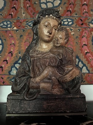 Lot 1592 - Florentine, probably 16th century, a polychrome stucco relief of the Virgin and Child, 64cm x 48cm. Provenance: Sotheby's European Sculpture and Works of Art, 8th December 2006, lot 45. <...