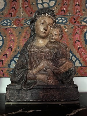 Lot 1592 - Florentine, probably 16th century, a polychrome stucco relief of the Virgin and Child, 64cm x 48cm. Provenance: Sotheby's European Sculpture and Works of Art, 8th December 2006, lot 45. <...