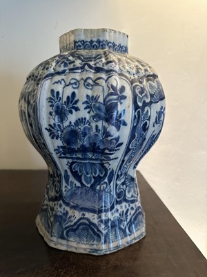 Lot 1595 - Hexagonal blue and white vase, 28cm high