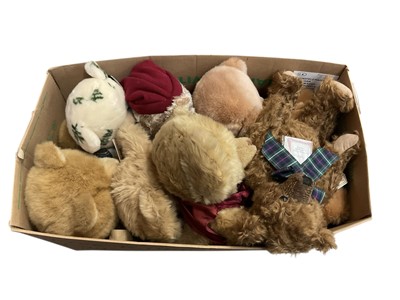 Lot 1738 - Harrods Christmas bears 1996 (x2) 1999, 2000 and Highland Christmas and other Harrods bears. Two Hamley Bears plus some dsigner bears including Scruffy by Drury Bears, Bamboo by Charlie bears,...