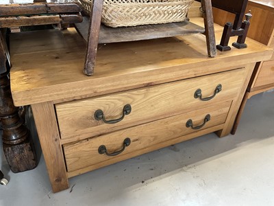 Lot 5208 - Substantial blond oak two drawer chest, with drop handles, 110cm wide x 55cm deep x 57cm high