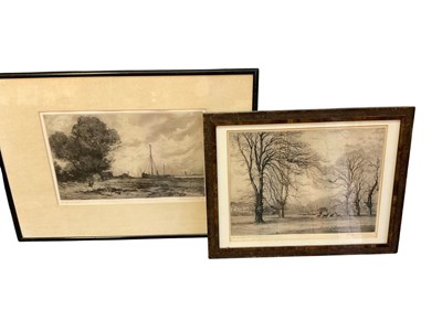 Lot 1141 - Charles Henry Baskett (1872-1953) etching and aquatint - The Home Park, Hampton Grove, and another The edge of the Marsh. (2)