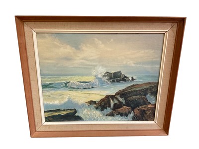 Lot 1140 - JH Wilkinson (1905-1981) oil on board, Cornish coast