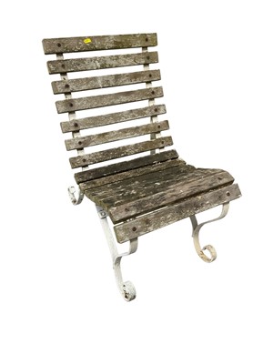 Lot 5209 - Wrought iron garden seat, with teak slats