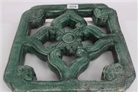 Lot 2218 - Five antique Chinese green glazed pottery...