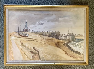 Lot 1661 - *Augustus Lunn (1905-1986) watercolour - Harbour Beach, Lowestoft, signed and dated '42, 51cm x 74cm, in glazed frame Provenance: Sotheby's 14th October 1987