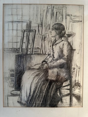 Lot 1663 - English School, first half 20th century, charcoal sketch - A Chelsea model in a Studio, 37cm x 29cm, in glazed frame